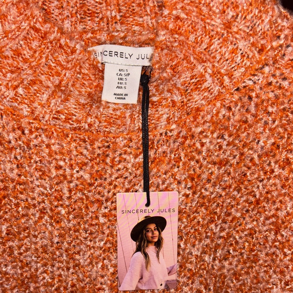 Sincerely Jules Orange Turtleneck Sweater~Sz Small - Picture 2 of 4
